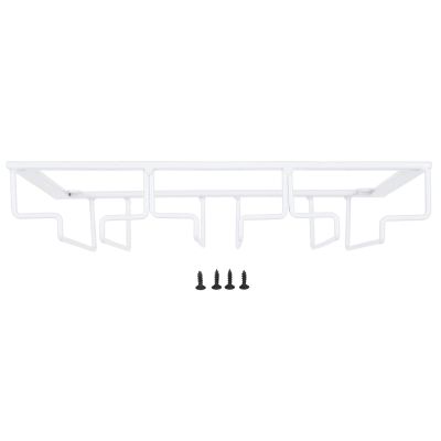 3 Rows Wine Glass Holder, Wine Glass Rack Wine Cup Storage Shelf Under Cabinet Wine Stemware Holder for Home Kitchen Bar(White)