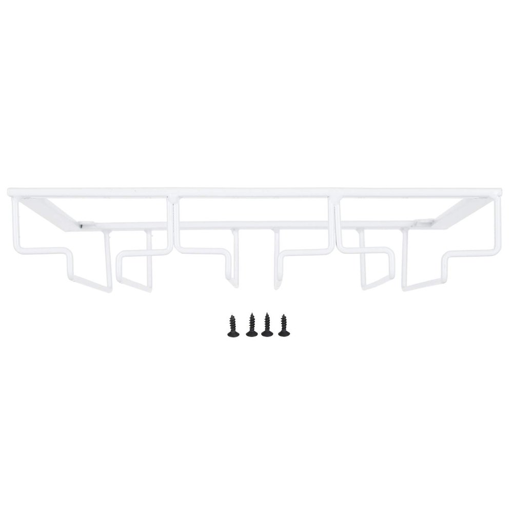 3 Rows Wine Glass Holder, Wine Glass Rack Wine Cup Storage Shelf Under Cabinet Wine Stemware Holder for Home Kitchen Bar(White)