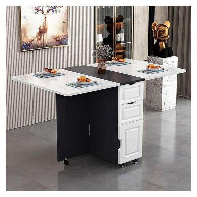 AMydio Folding Dining Table Folding Dining Table with 6 Casters, Drop Leaf Dining Table with Storage Shelves, Folding Kitchen Table for Small Apartments with Storage (Color : Black+White)