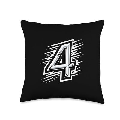 4 - "Quadruple Strength" - White Number 4 for Team Sports Throw Pillow