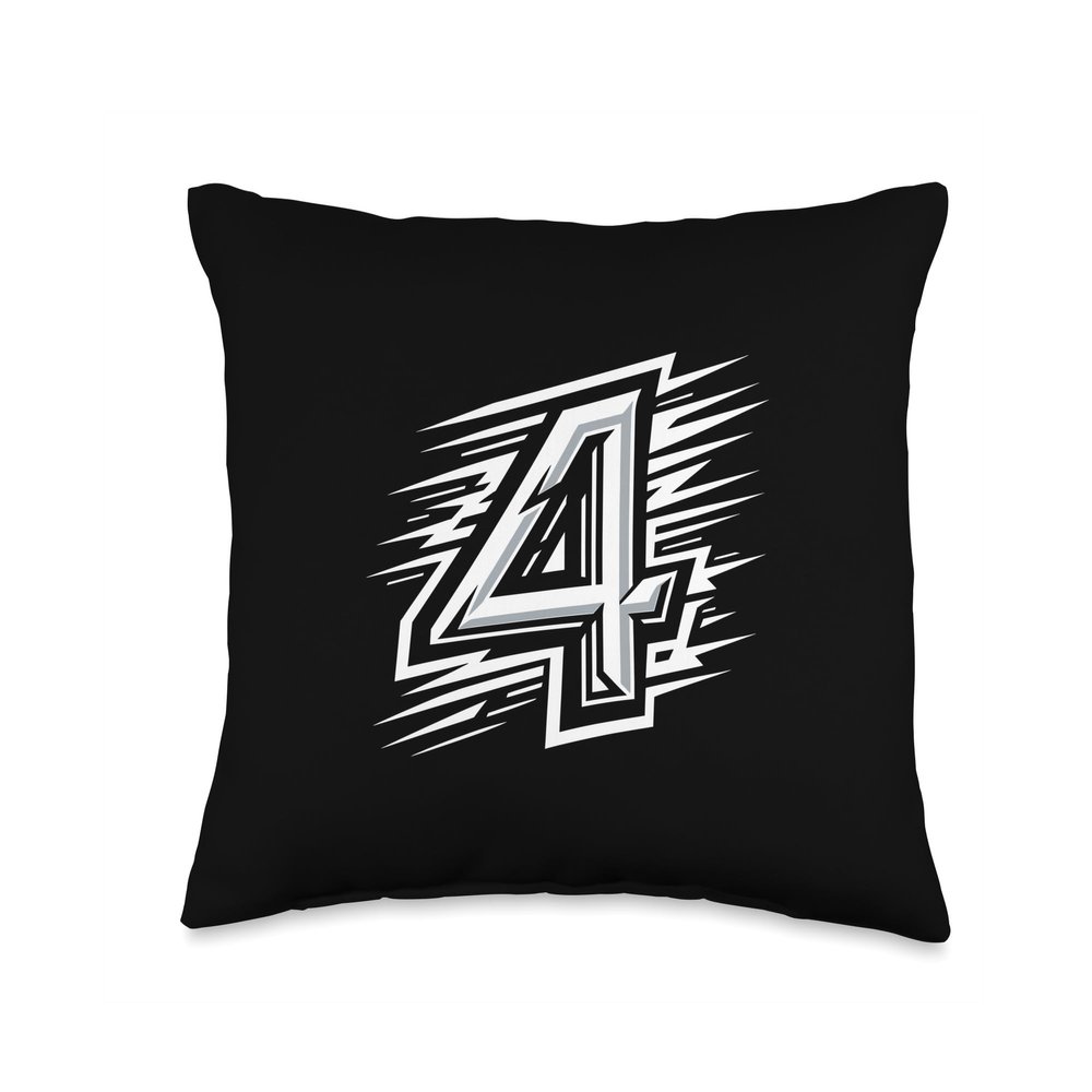 4 - "Quadruple Strength" - White Number 4 for Team Sports Throw Pillow