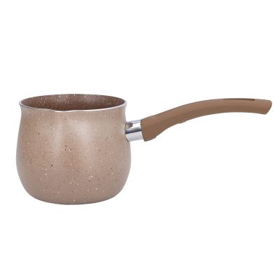 WOHPNLE Milk Pan, Portable Milk Pot with Long Handle Aluminum Alloy Small Sauce Pan Non Stick Coating Milk Pan with Pour Spout Versatile Milk Boiling Pot for Cooking(Brown)