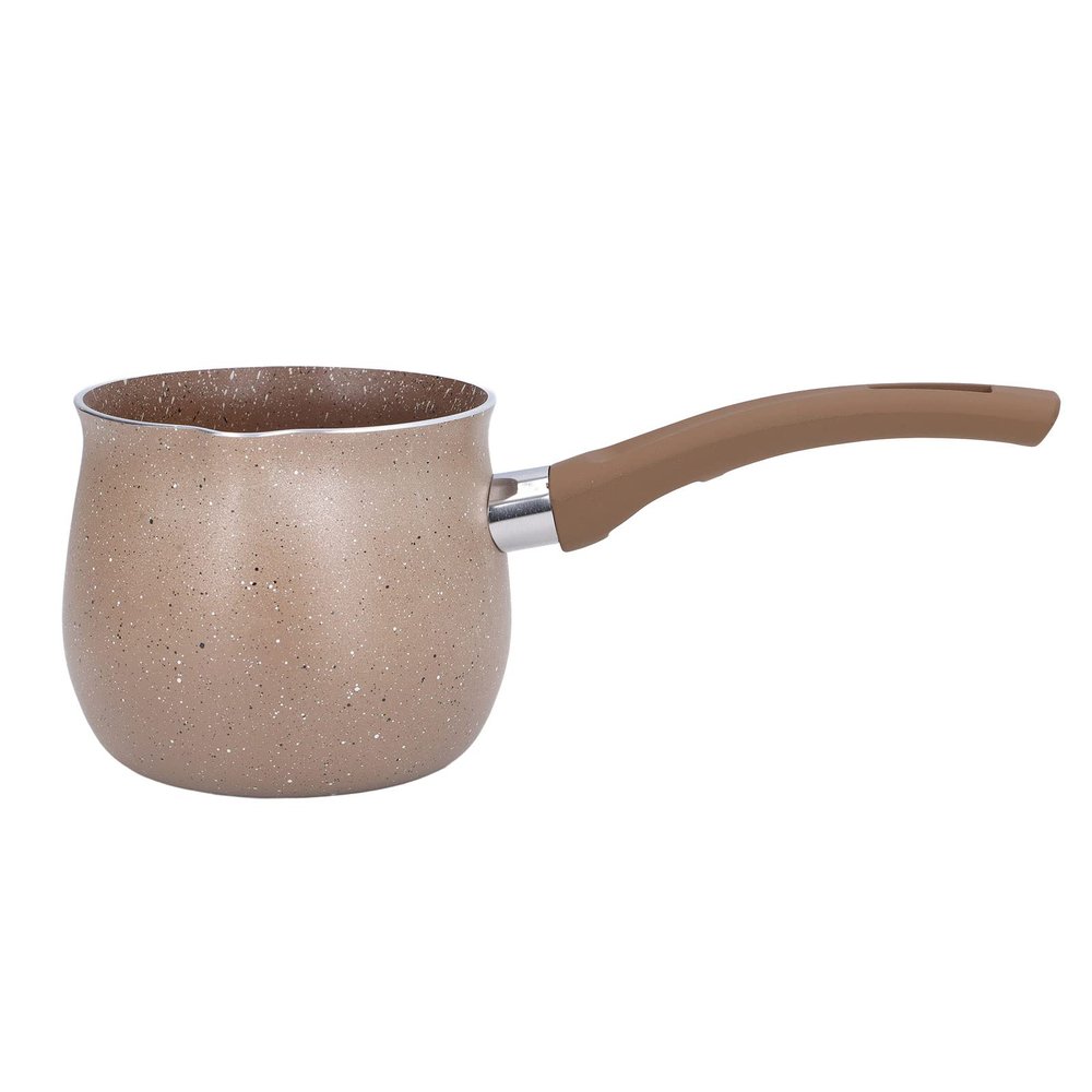 WOHPNLE Milk Pan, Portable Milk Pot with Long Handle Aluminum Alloy Small Sauce Pan Non Stick Coating Milk Pan with Pour Spout Versatile Milk Boiling Pot for Cooking(Brown)