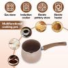 WOHPNLE Milk Pan, Portable Milk Pot with Long Handle Aluminum Alloy Small Sauce Pan Non Stick Coating Milk Pan with Pour Spout Versatile Milk Boiling Pot for Cooking(Brown) view 3
