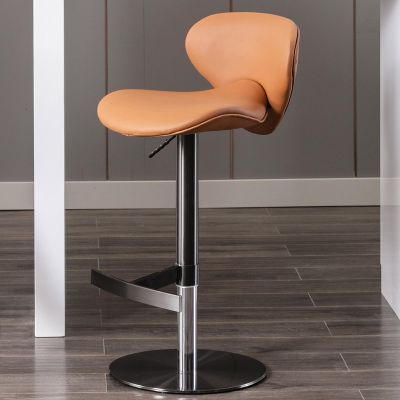 Xeuemtey Swivel Titanium Stainless Steel Bar Stools, Kitchen Counter Height Adjustable Bar Stool with Soft Curved Backrest and Footrest Kitchen lsland Barstool, Bar Chairs for Bar, Dining Room, Brown