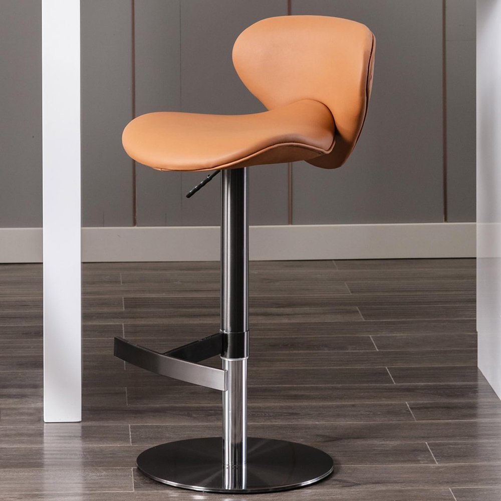 Xeuemtey Swivel Titanium Stainless Steel Bar Stools, Kitchen Counter Height Adjustable Bar Stool with Soft Curved Backrest and Footrest Kitchen lsland Barstool, Bar Chairs for Bar, Dining Room, Brown