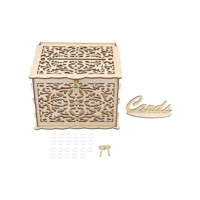 WOHPNLE Wedding Card Box with Lock, Card Box for Wedding with Keys Wedding Gift Card Box Vintage Wedding Envelope Box Durable Wedding Box for Cards for Birthday Party, gold