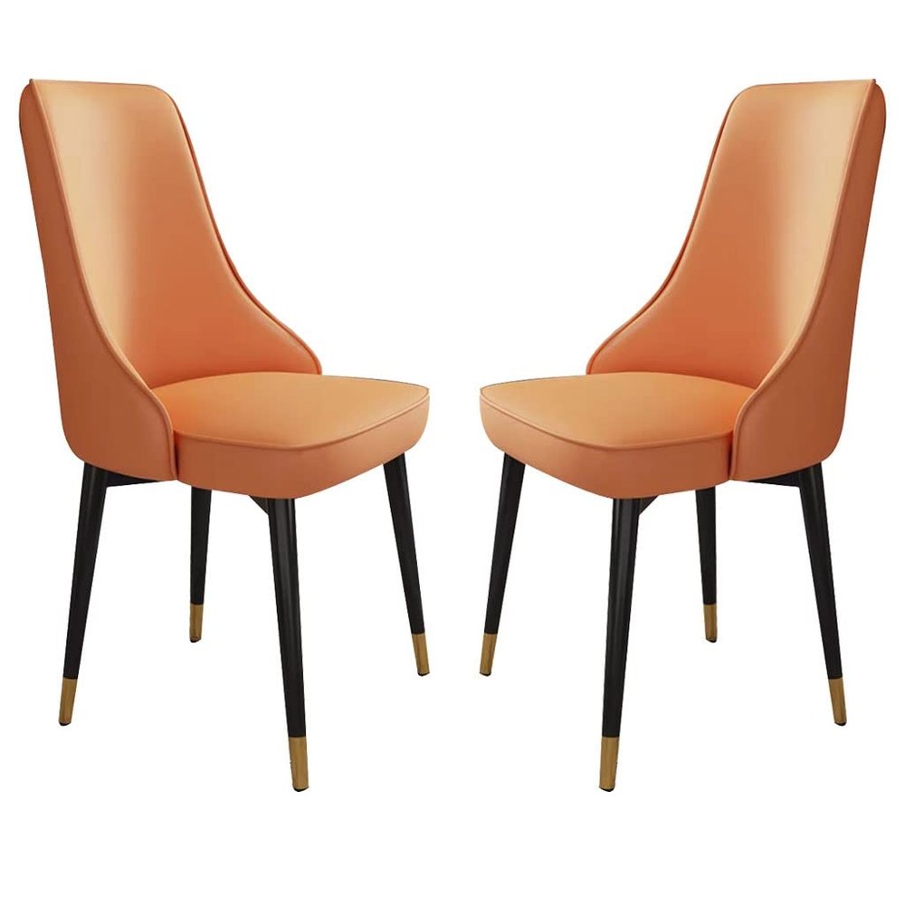 AYARNA Microfiber Leather Dining Chair Set of 2 Kitchen Living Room Lounge Chairs Sturdy Carbon Steel Metal Legs(Orange)