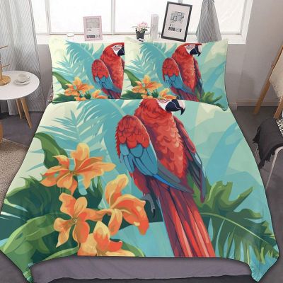 Funny Bird Duvet Cover 79"x90" - Super Soft Microfiber 3 Pieces Bedding Set with Zipper Closure And Corner Ties, Beautiful Macaw Breathable Textured Comforter Cover, 1 Duvet Cover & 2 Pillow Shams for