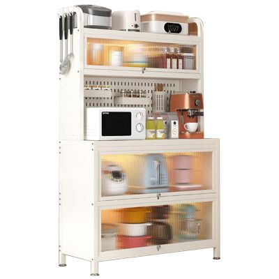 Bakers Racks for Kitchens with Storage and Cabinets, Storage Cabinet, 5-Tier Microwave Stand with Flip Door Cabinet, DIY Backplane Creative, for Kitchen, Dining Room, Living Room (Color : White, Siz