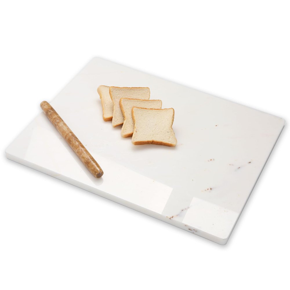 Diflart Natural Marble Stone Cutting Board for Kitchen, 16x20 Inch, White with Gold Veins, Marble Slab Pastry Board Large with Non-Slip Feet for Baking, Cheese, Charcuterie, Chocolate, Pack of 1 Pcs
