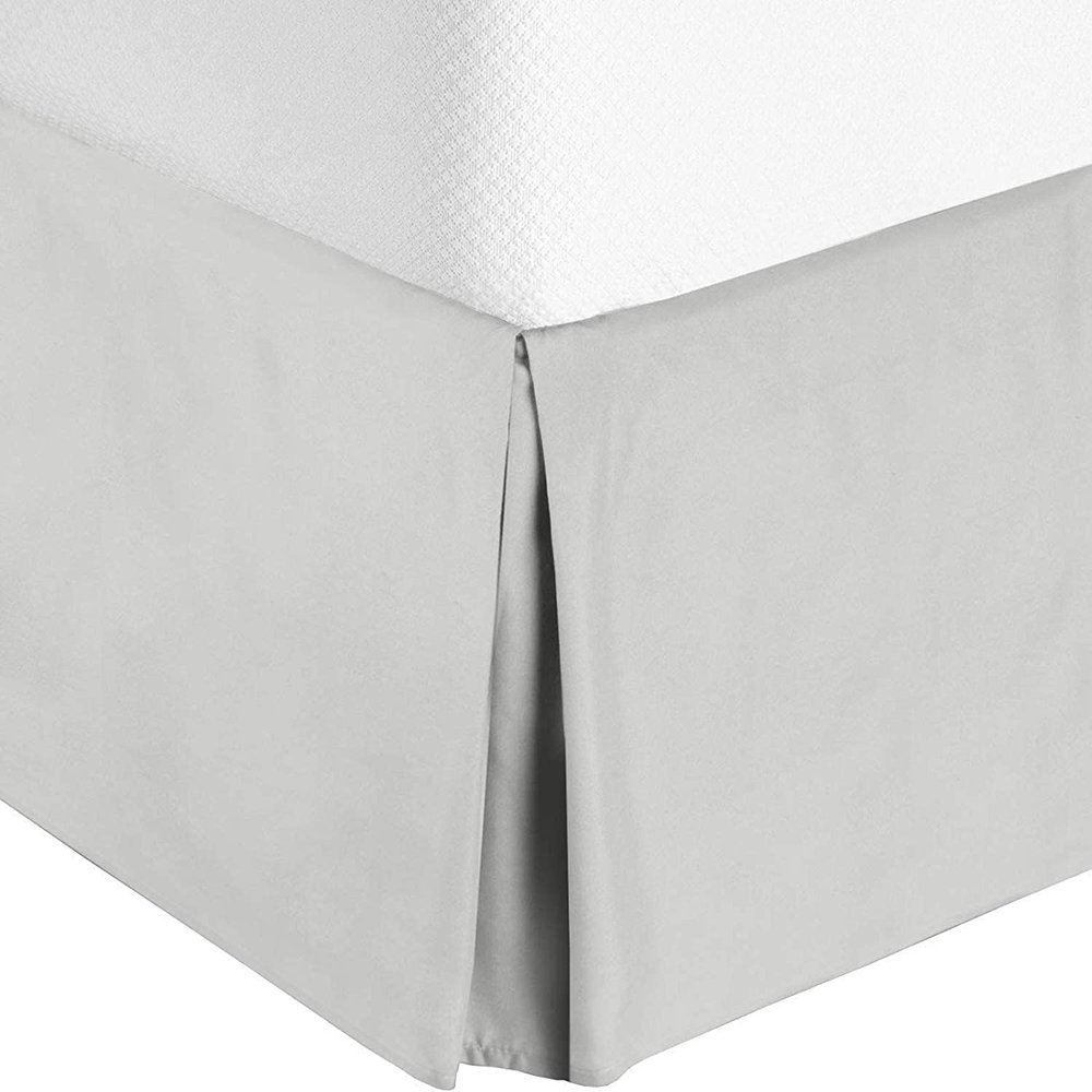 Drona Bedding Silver RV King Bed Skirt for Box Pleat Bed Skirt with 14"" Drop - Three Sides Fabric Adjustable Dust Box Pleated Silky Soft -800 TC-RV King(72""X 80"") Silver