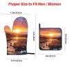 Oven Mitts and Pot Holders 4 pcs Set Oven Glove for Cooking Iceland Sunset Oven Mitt Heat Resistant Kitchen Oven Gloves and Hot Pads Non-Slip Cooking Gloves for Baking Kitchen Hot Pads for Grilling view 2