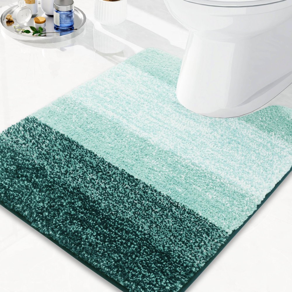 Arotive Microfiber Bathroom Rugs, Shaggy Soft and Absorbent Contour Toilet Rugs, Non-Slip, Thick Plush Machine Washable Dry Bath Mats for Toilet Base, 24x20, Dark Green, U-Shape