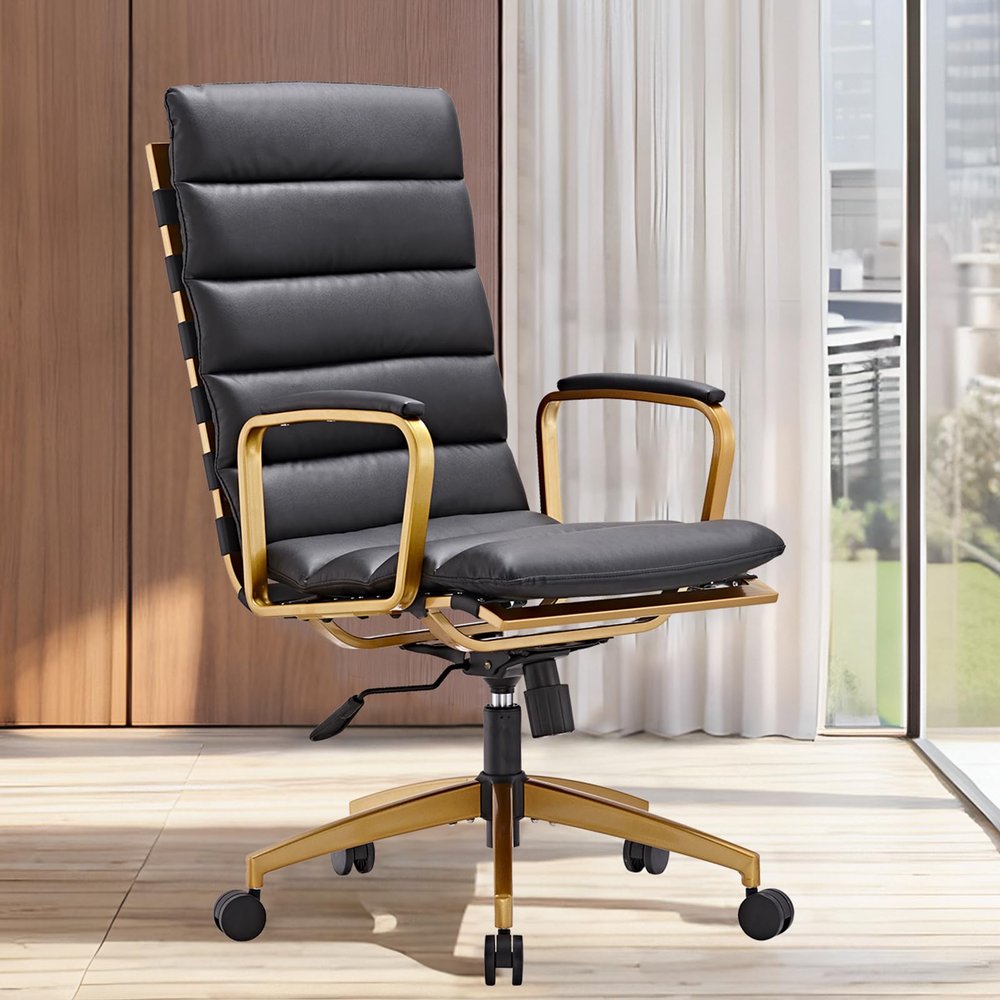 LUXMOD High Back Ergonomic Office Chair with Gold Frame, Adjustable Height, 360 Swivel, and Padded Armrests - Ideal for Home Offices, Study Rooms, and Removable Cover