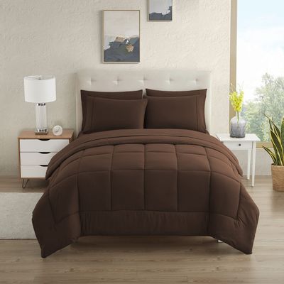King Size Bed in a Bag Dorm Room Essentials College Bedding Comforter Set 7 Piece 100% Cotton for College Students Boys and Girls Chocolate Brown