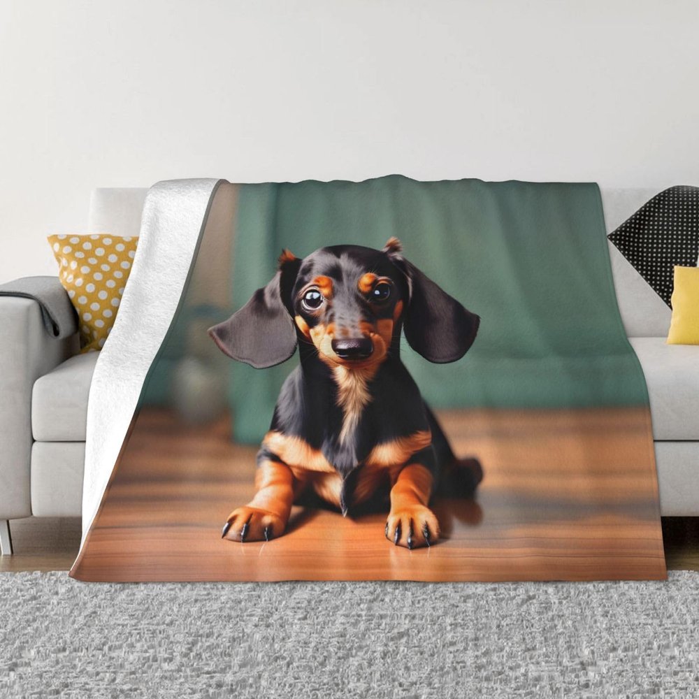 Cute Dachshund Duggee Print Fleece Throw Size Blanket for Couch Sofa Or Bed, Soft Plush Flanne for All Seasons 50" X 60"