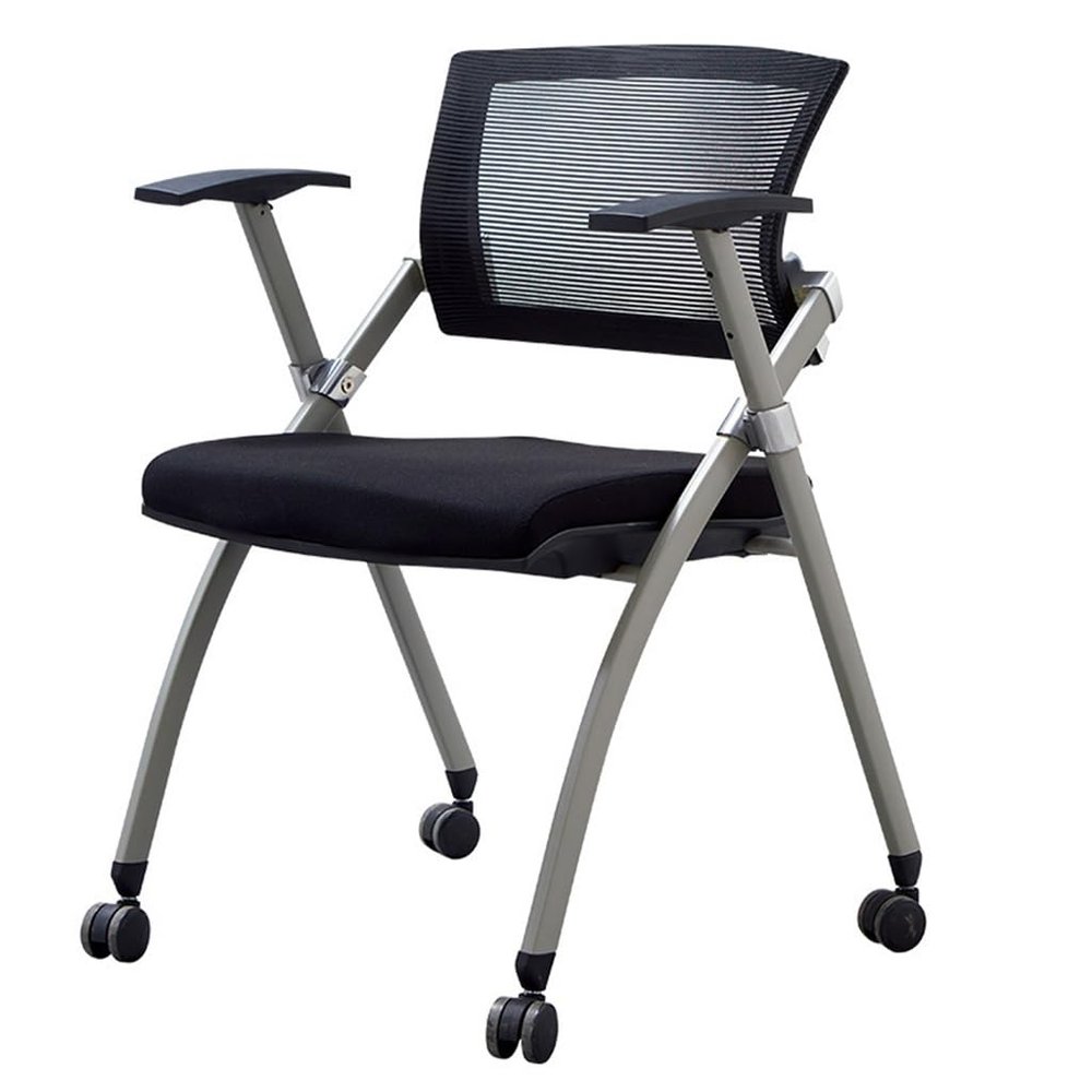 Desk Chairs Folding Office Chair Conference Room Chairs with Wheels, Learning Training Chair Home Office Desk Chairs Mesh Foldable Armchair Kitchen Chairs for Bedroom (Color : Black)