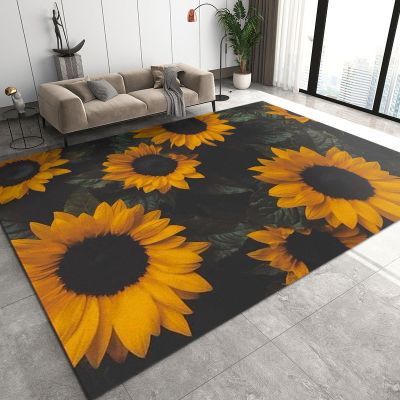 Vintage Garden Sunflower Landscape Bedroom Carpet, Modern Home Decor Area Rug, Ultra Soft Washable Durable Non-Shedding Foldable Mat for Living Room Kitchen Entryway Hallway Dining 4x5ft