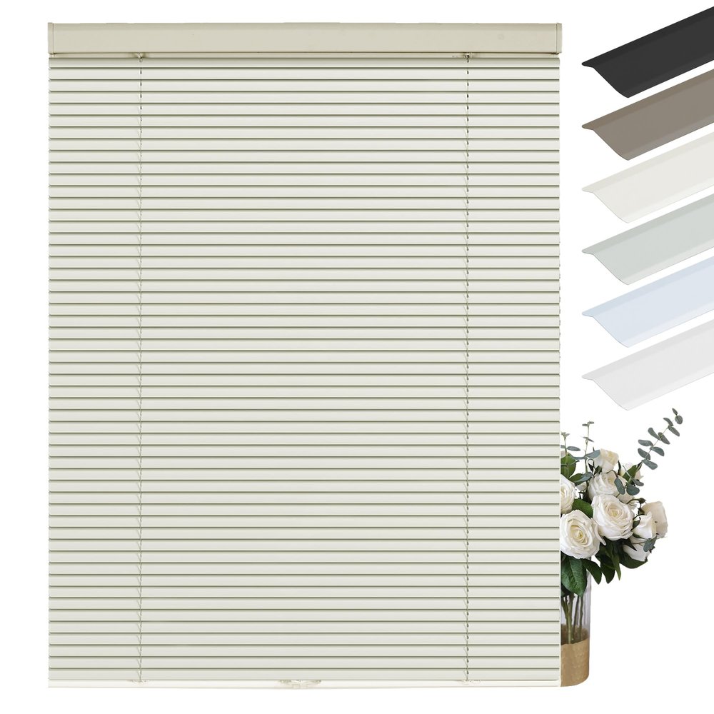Sulugood Cordless Aluminum Mini Blinds for Windows 1" Room Darkening Metal Horizontal Window Blinds Venetian Light Adjust Window Shades for Home Office Door Beige,65" W x 39" H
