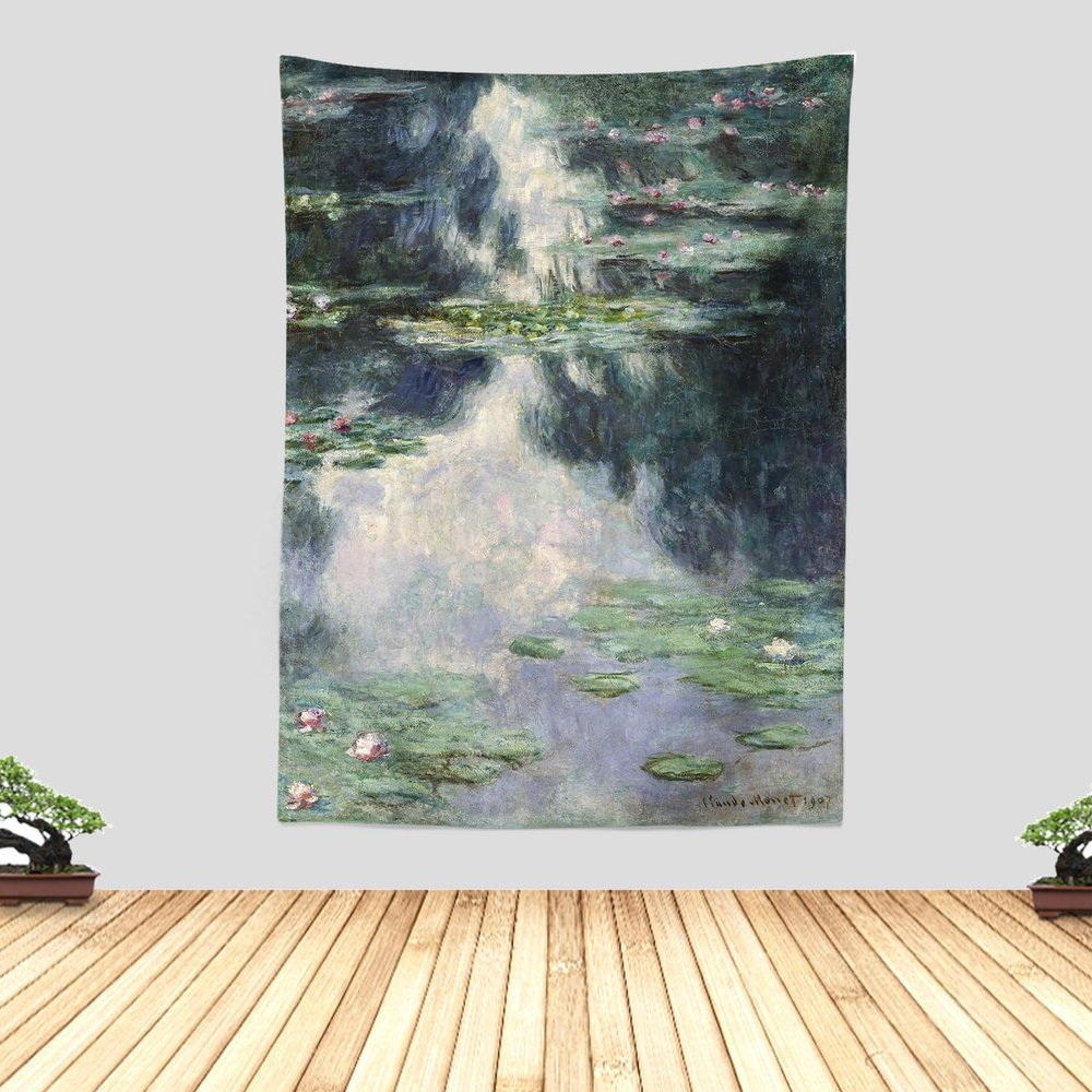 Chitteri Oscar-Claude Monet Water Lilies02 Hanging Tapestry 60" x 45" Polyester Wall Art for Home Decoration