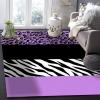 Purple Leopard Texture Minimalism Area Rugs, Black and White Zebra Stripes Non-Slip Kids Rug, Upholstery Rug with Non-Slip Backing for Kids Boys Girls Bedroom Living Room Dining Room Study 2ftx3ft view 2