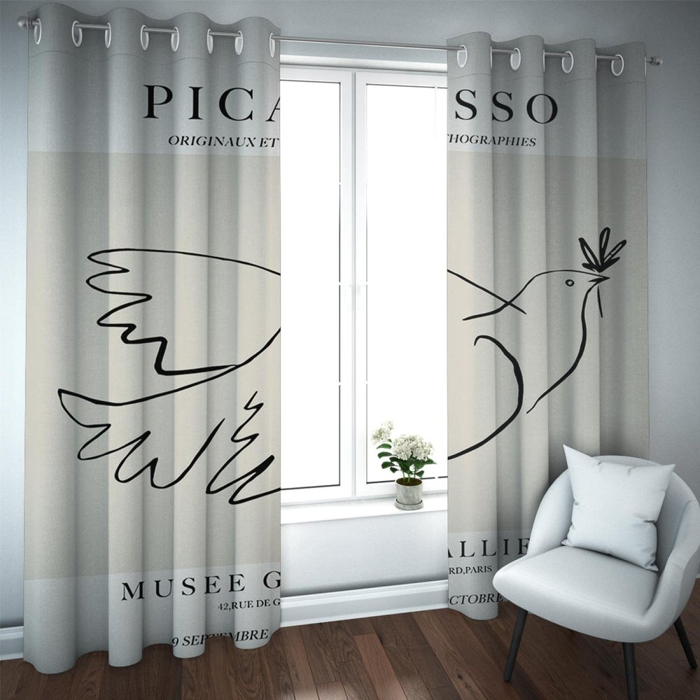 HOBBOY Khaki Window Drapes Picasso Art Blackout Curtains for Bedroom Living Room Kids Room Peace Dove Pattern Thermal Insulated Curtains 2 Panels 2X W60xL72in