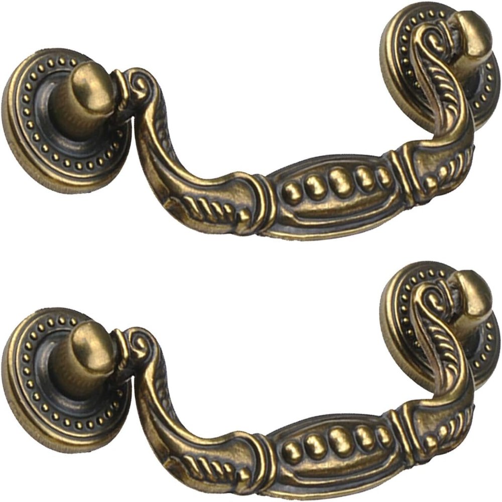 Drawer Knobs, Gold Brass Knobs Door Handle,Cupboard Handles,2pcs Antique Drawer Handles Pulls Wardrobe Drop Pull Drawer Handles Vintage Kitchen Cabinet Pull Bedroom Dresser Bronze(Hole Distance:78mm)