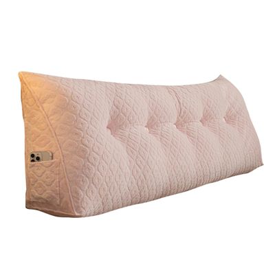 ZZYK Fleece Wedge Headboard Pillow,Large Backrest Triangular Headboard Reading Pillow,Solid Color Positioning Support Bed Rest Cushion Removable Daybed Bolster Cover,Pink1,59inch/Queen