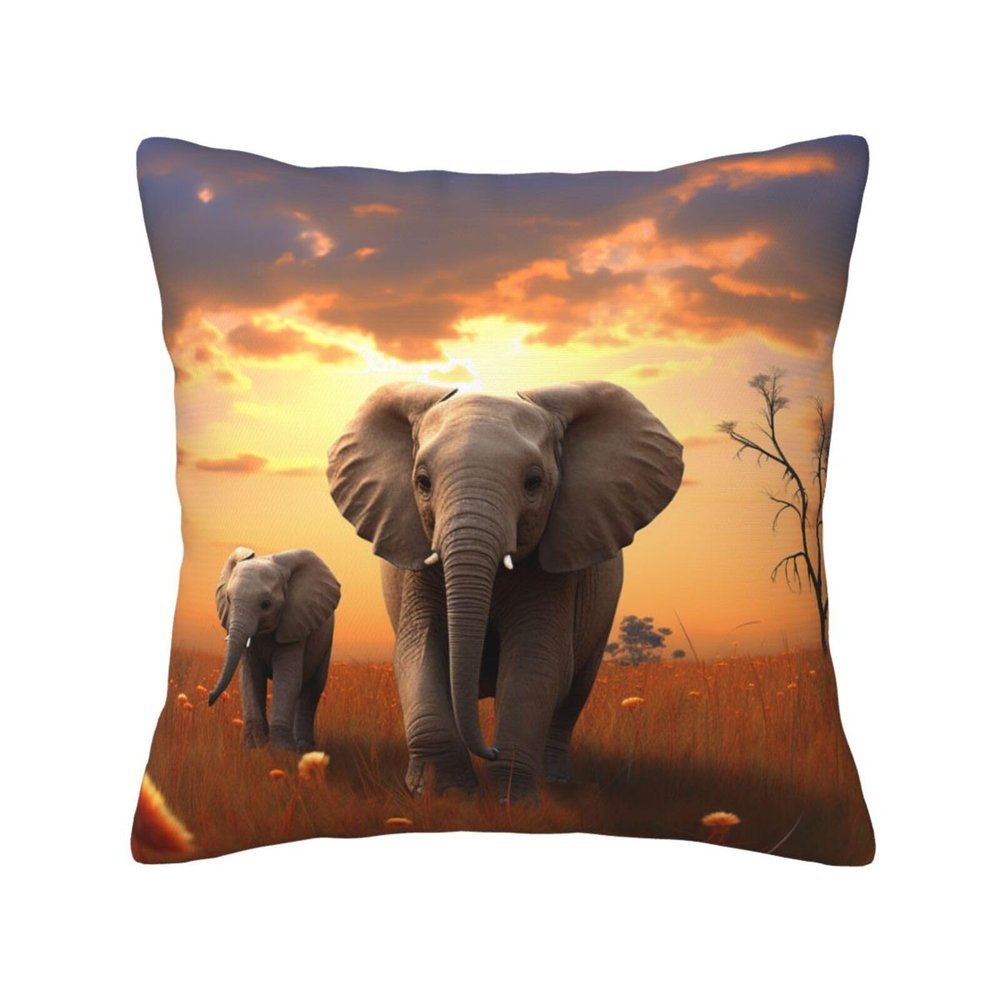 BTCOWZRV Throw Pillow Cover Cute Wild Elephant Print Decorative Throw Pillows Soft Pillow Cases Square Cushion Case Christmas Pillow Covers for Couch Bed Sofa Farmhouse Decor 16"x16"