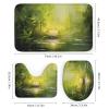 Dunmat Watercolor Bamboo Shower Curtain Sets with Rugs Toilet Lid Cover and Bath Mat Green Plants Rustic Candle Shower Curtains with 12 Hooks Waterproof 4 Piece Bathroom Decor Set view 3