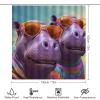 Dunmat 4 Pieces Hippo Wearing Glasses Shower Curtain Set Cartoon Animal Bathroom Decor Sets with Rugs Bathroom Accessories Set Bathroom Curtain Shower Set with 12 Hooks, Style-4 view 2