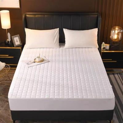 LMXSHJI Fitted Sheet Thicken Quilted Layer 100% Cotton Fabric Mattress Protector Elastic Band Fixation Single Double (Color : White, Size : 55"x74.8"+11"/140x190cm+28cm)