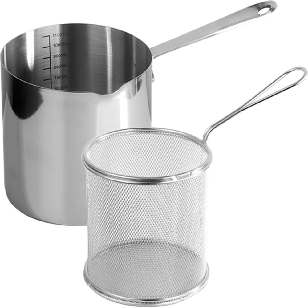 Cabilock 1set Stainless Steel Deep Fry Basket with Handle Small Frying Pot for Cooking Fish Chicken and Fries Versatile Kitchen Fryer Basket for Home Use