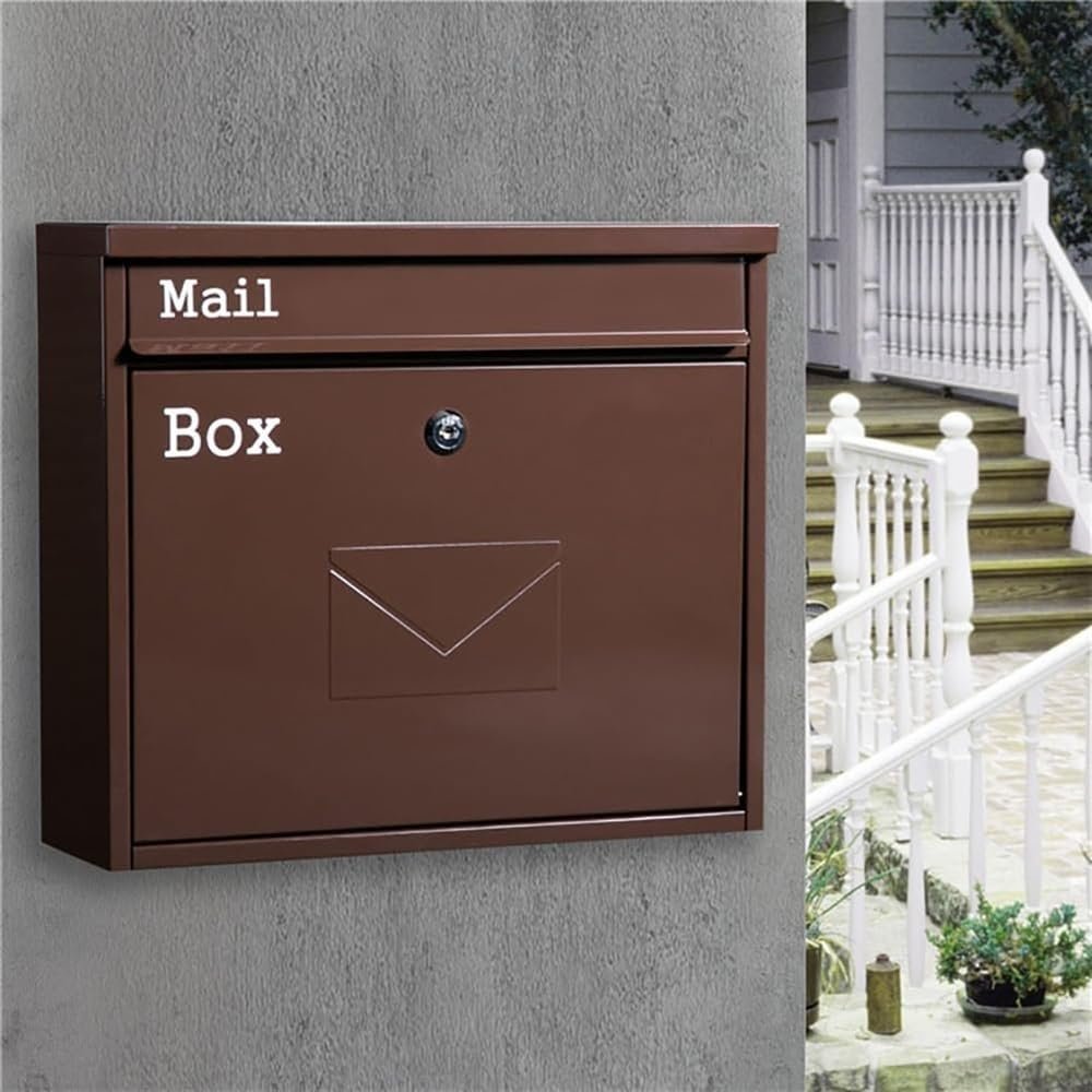 CHIPEL Outdoor Indoor Principal Dean Suggestion Box, Large Capacity Wall Mounted Mailbox, Galvanized Steel Letter Organizer, Home PO Box, Easy to Install (Color : Brown)
