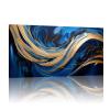 JGGXHM Blue gold foil abstract art A Large Modern Wall Art, Line Art, Home Decor, Drawing, Minimalist golden blue painting -(25x50cm) 10x20in internal frame view 1