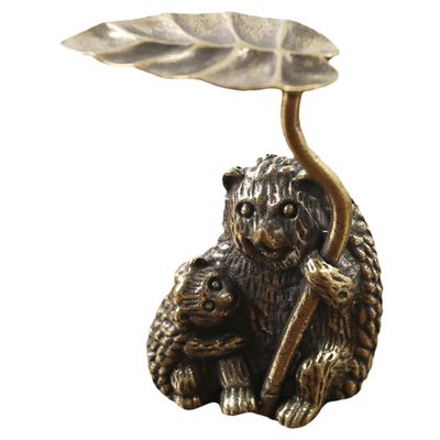 ABOOFAN Vintage Brass Figurine Mother and Child Hedgehog for Office or Home Chinese Decor Accessory