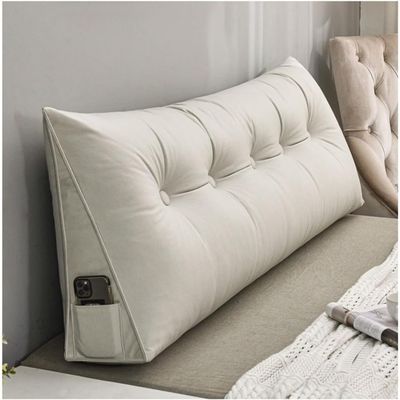 HIOSIEFUO Removable, Washable Wedge headboard Pillow, Large Bed/Sofa Back Cushion, Triangular headboard Reading Pillow, Bedside Pillow with Removable (Color : Ivory White, Size : 120x50x20cm)