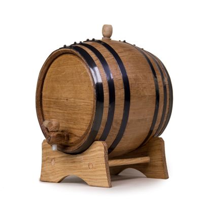 20 Liters Oak Aging Barrel, Wooden Whiskey Barrel, Wine Barrel Home Brewer, Distiller, Mine Maker and Cocktail Aging, American Oak Barrel with Stand, Bung, and Spigot (Black Hoops)