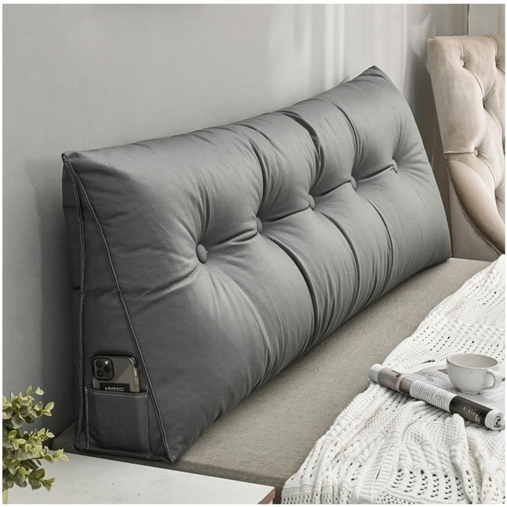 HIOSIEFUO Removable, Washable Wedge headboard Pillow, Large Bed/Sofa Back Cushion, Triangular headboard Reading Pillow, Bedside Pillow with Removable (Color : Gray-1, Size : 100x50x20cm)