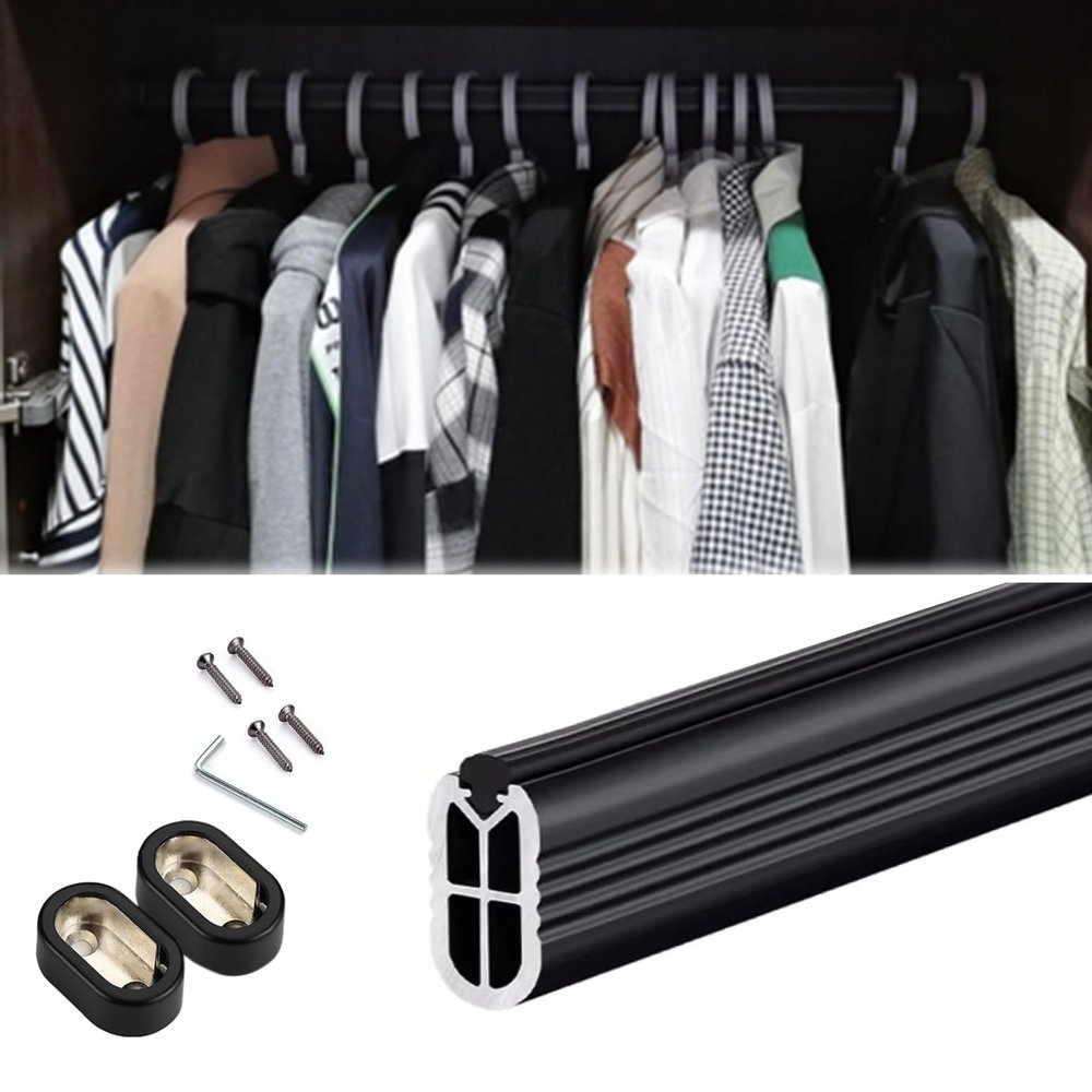 Under Cabinet Hanger Rod Laundry Room, 60" 55" 48" 42" 36" 32" 30" 26" 22" 20" 16" Long Clothes Closet Rod for Wall, Black Silver Non-slip Shower Curtain Rod ( Color : #2 , Size : Closet Width 32 in/8