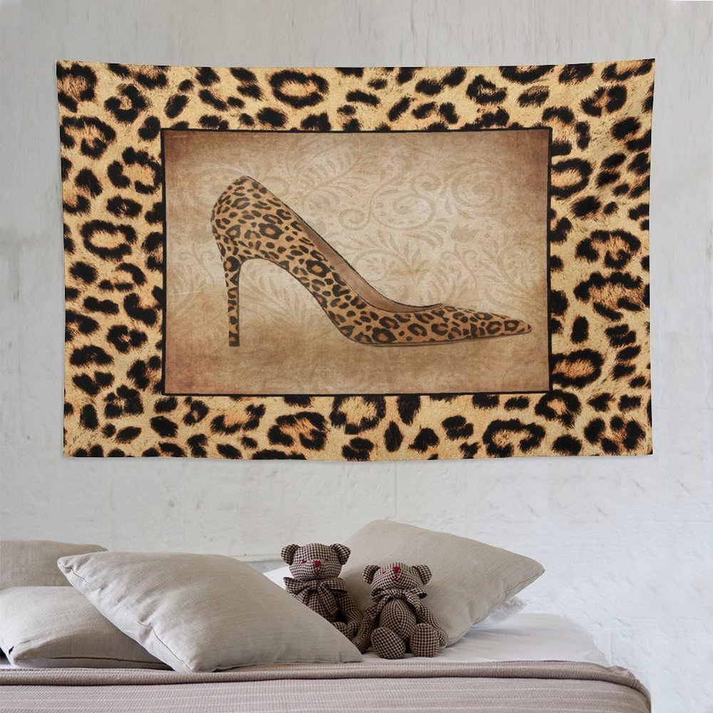 ZhiRain Sexy Leopard Print Tapestry Wall Hanging Brown Animal Texture High Heels Animal Skin Tapestries Home Decor for Living Room Bedroom Apartment Farmhouse Dorm 60"x90"