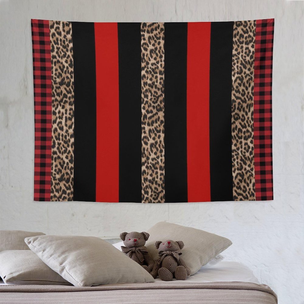 ZhiRain Leopard Print Tapestry Wall Hanging Red Black Cheetah Buffalo Plaid Wild Animal Brown Skin Tapestries Home Decor for Living Room Bedroom Apartment Farmhouse Dorm 60"x80"