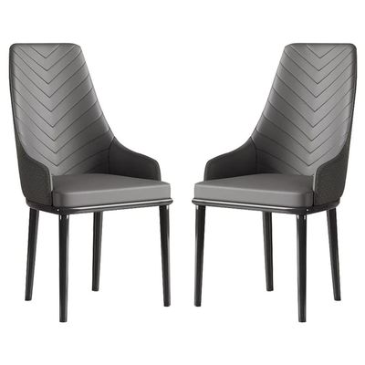 AYARNA Kitchen Dining Chairs Set of 2 Modern PU Leather High Back Padded Soft Seat Sturdy Carbon Steel Metal Legs(Dark Grey)