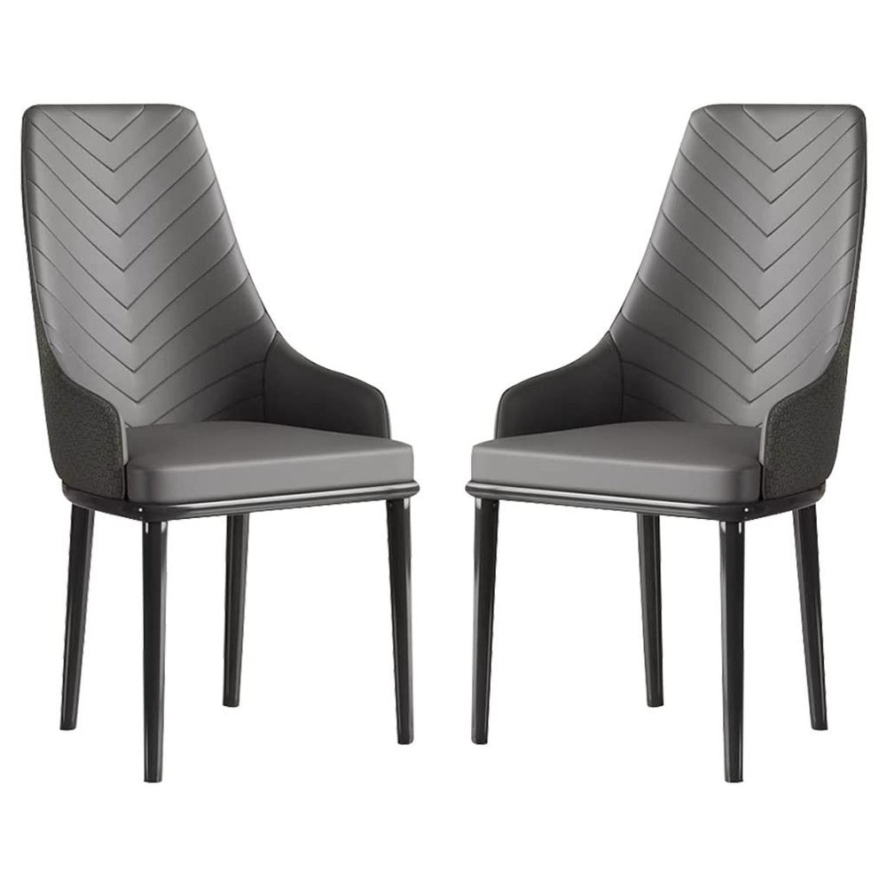 AYARNA Kitchen Dining Chairs Set of 2 Modern PU Leather High Back Padded Soft Seat Sturdy Carbon Steel Metal Legs(Dark Grey)