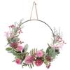 ULDIGI Large Artificial Flower Wreath Pendant Hoop with Pink Faux Floral Greenery for Outdoor Indoor Spring Summer Fall Winter Wedding Front Home Door Ring Decoration Season Celebrations view 1
