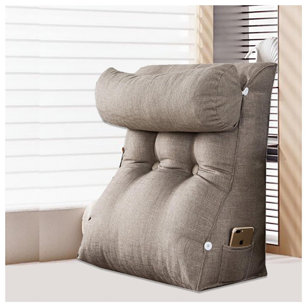 Bed Back Rests for Sitting up in Bed, Bedrest Pillows for Adults with Pockets/Washable Cover, Reading Pillow for Bed Adult for Reading Gaming,Grey