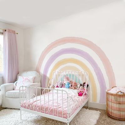 Large Fabric Watercolor Rainbow Wall Mural Decals Peel and Stick,Colorful Rainbow Wall Art Stickers,Kids Wall Sticker Decals Decor,Self Adhesive Precut large rainbow wall decal for Bedroom Living Room