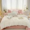 Velvet Fluffy Bedding Duvet Cover Set, Ultra Soft Warm Bedding Set With 1 Duvet Cover, 1 Bed Sheet, 2 Pillowcase, Down Comforter Quilt Cover With Metal Zipper, 4 Ties ( Color : /White , Size : 220x240 view 1