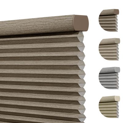 Boolegon 1.5" Jacquard Patten Cordless Cellular Shades for Windows Light-Fitering Fabric Thermal Insulated, Noise Reduction, Room Darkening Honeycomb Blinds for Home, Brown, Custom Size
